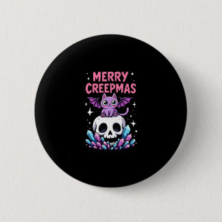 Badge Rond 5 Cm Merry Creepmas Cat Pastel Goth Christmas Skull T-S
