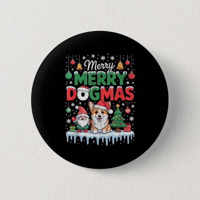 Badge Rond 5 Cm Merry Dogmas Funny Dog Santa Hat Christmas Xmas  (Devant)