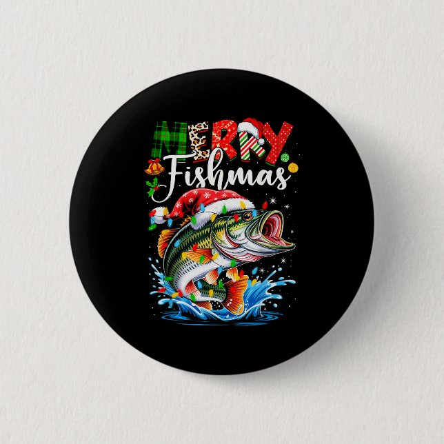 Badge Rond 5 Cm Merry Fishmas Fish Fishing Merry Xmas Christmas Me (Devant)