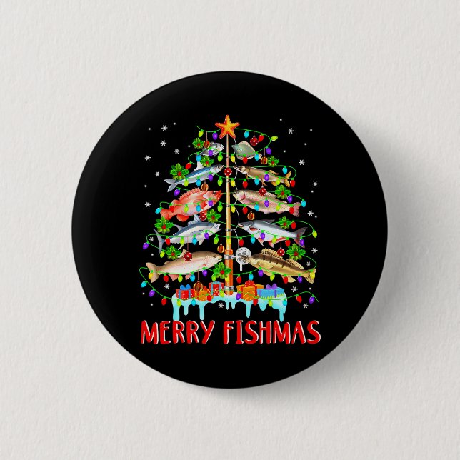 Badge Rond 5 Cm Merry Fishmas Funky Christmas Tree Lights Poisson (Devant)