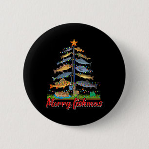 Badge Rond 5 Cm Merry Fishmas Funny Fisher Christmas Tree Fishing