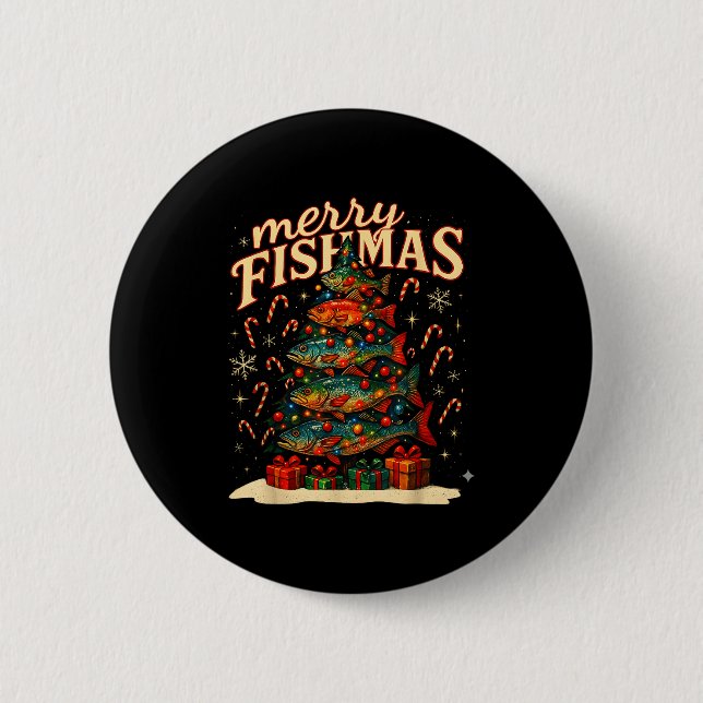 Badge Rond 5 Cm Merry Fishmas Funny Fishing Christmas Design  (Devant)