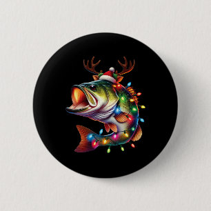 Badge Rond 5 Cm Merry Fishmas Père Noël Pêcheurs amoureux Drôle Pê