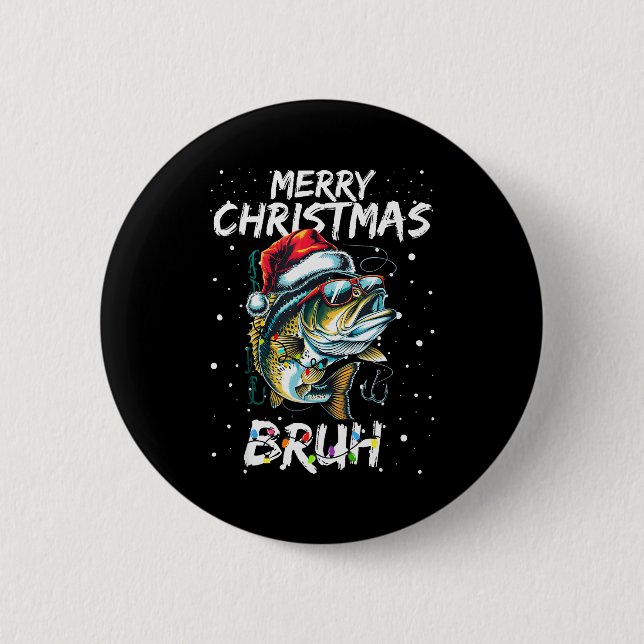 Badge Rond 5 Cm Merry Fishmas Santa Fishing Lovers Funny Fisherman (Devant)