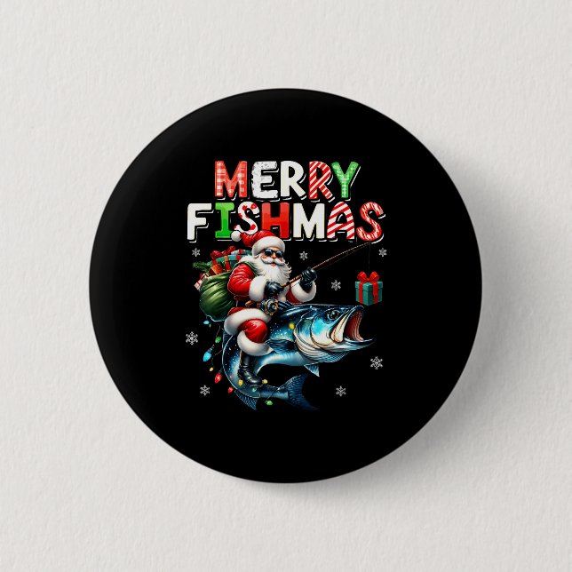 Badge Rond 5 Cm Merry Fishmas Santa Fishing Lovers Funny Fisherman (Devant)