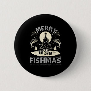 Badge Rond 5 Cm Merry Fishmas Ugly Sweater - Funny Noël