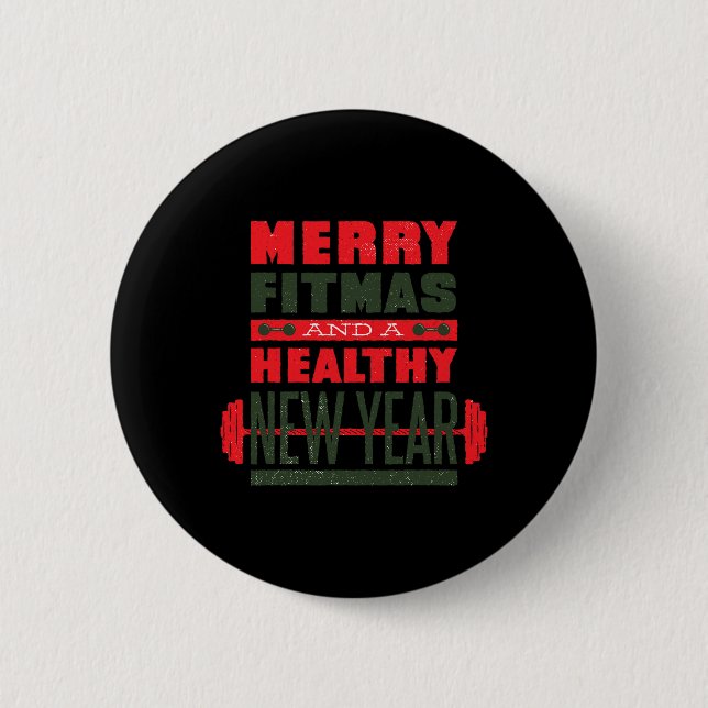 Badge Rond 5 Cm Merry Fitmas And Happy New Rear Fitness Funny Xmas (Devant)