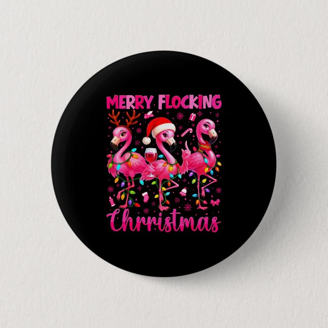 Badge Rond 5 Cm Merry Flocking Christmas Flamingo Drink Pjs Xmas M (Devant)