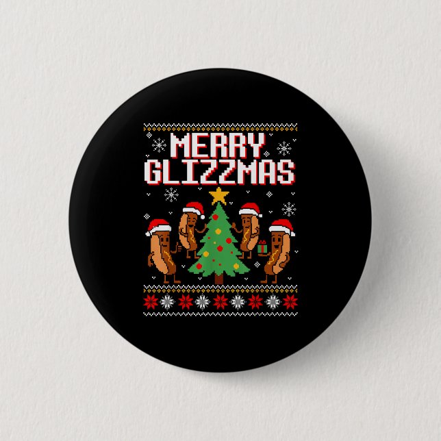 Badge Rond 5 Cm Merry Glizzmas Funny Merry Christmas Hotdogs Xmas  (Devant)