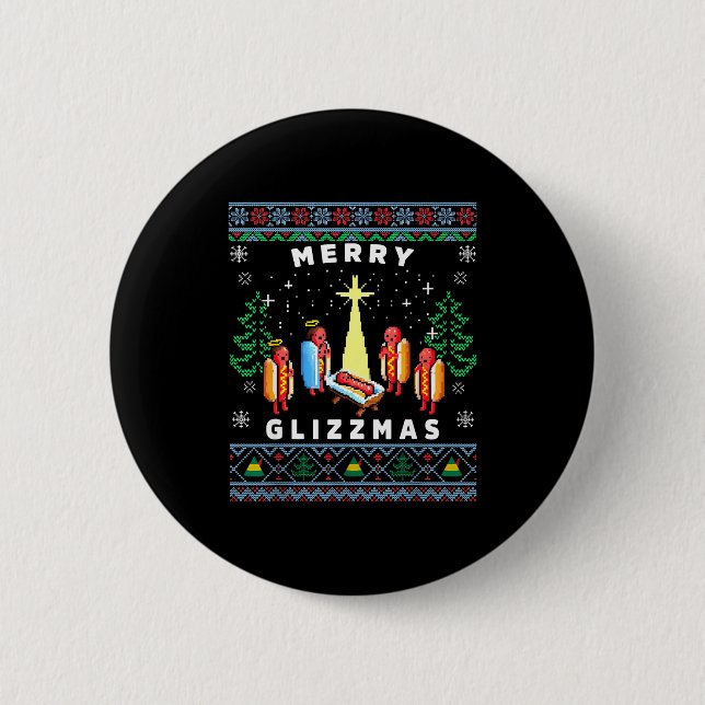 Badge Rond 5 Cm Merry Glizzmas Funny Ugly Christmas Sweater Glizzy (Devant)