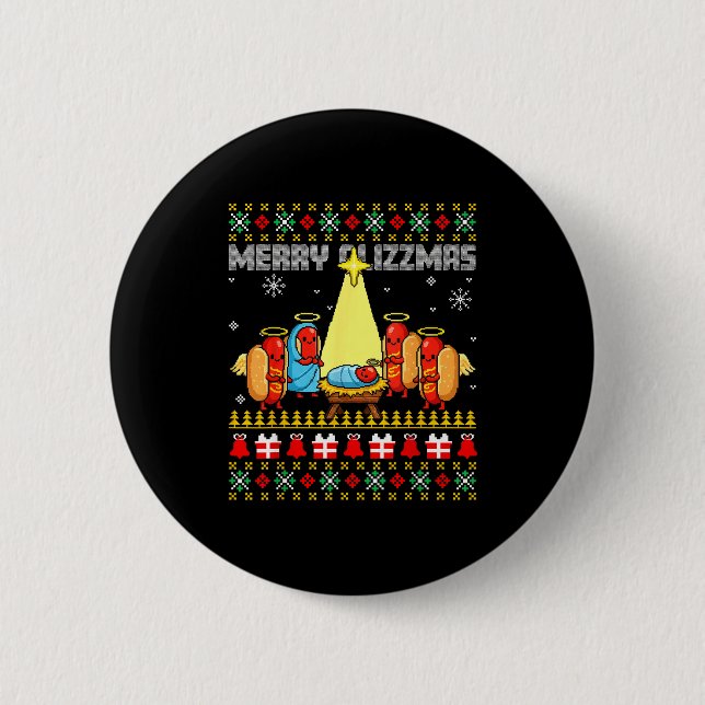 Badge Rond 5 Cm Merry Glizzmas Ugly Christmas Sweaters Hot Dogs Xm (Devant)