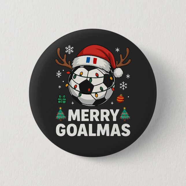 Badge Rond 5 Cm Merry Goalmas France - Funny Soccer Christmas (Devant)