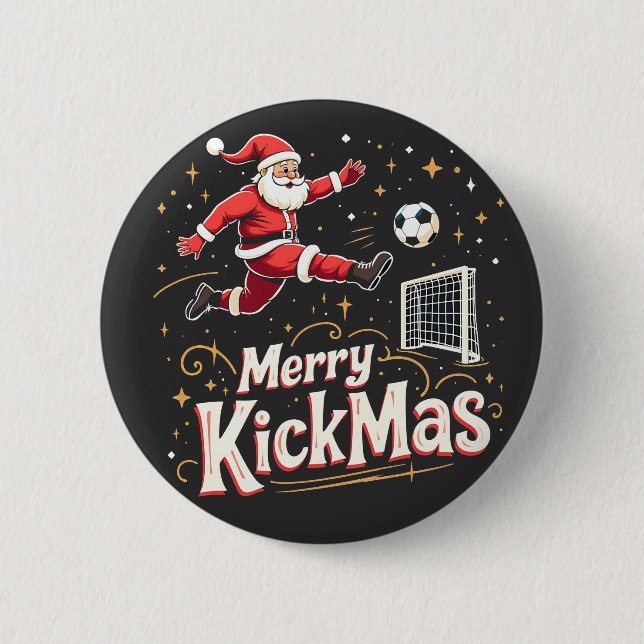 Badge Rond 5 Cm Merry Kickmas Funny Santa Claus Amateurs de footba (Devant)
