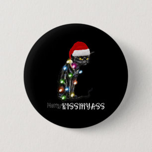 Badge Rond 5 Cm Merry Kissmyass amusant Chat lumières de Noël