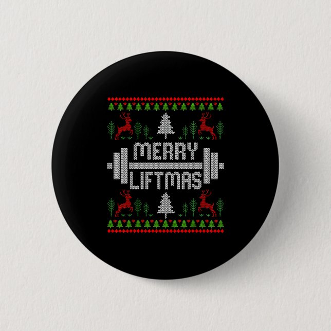 Badge Rond 5 Cm Merry Liftmas - Trainer Ugly Style Christmas  (Devant)