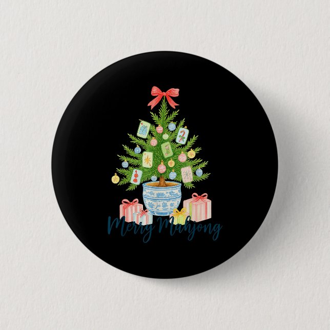 Badge Rond 5 Cm Merry Mahjong Christmas Tree Chinoiserie Holiday  (Devant)