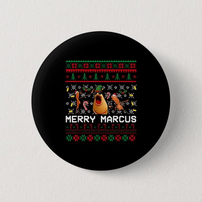 Badge Rond 5 Cm Merry Marcus Ugly Christmas Sweater Funny The Worm (Devant)