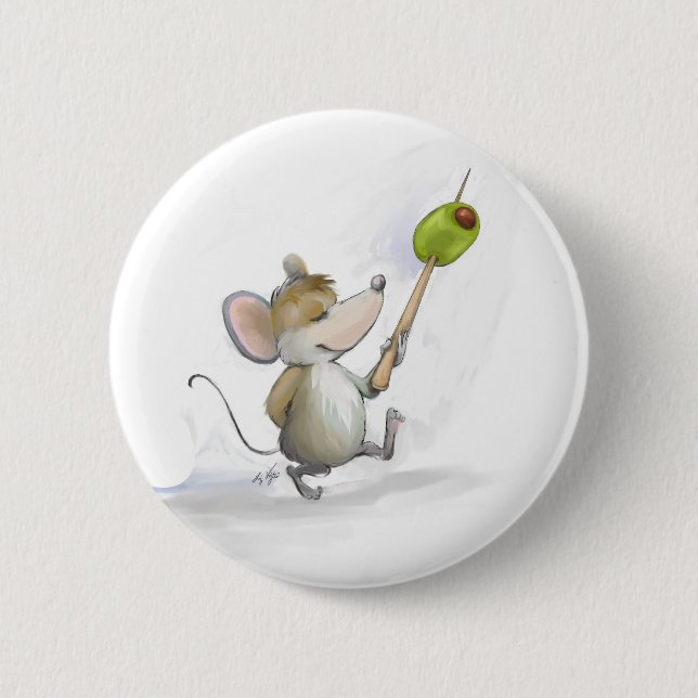 Badge Rond 5 Cm Merry Mouse Moe avec bouton Olive (Devant)