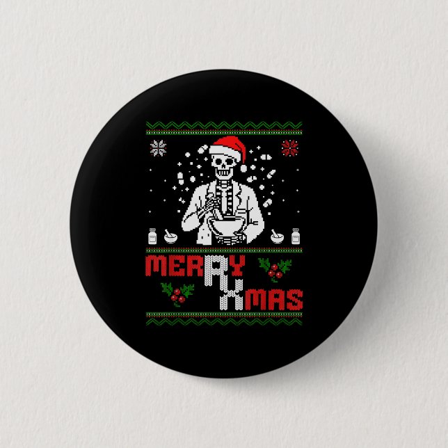 Badge Rond 5 Cm Merry Rx Mas Skeleton Pharmacist Pharmacy Tech Ugl (Devant)