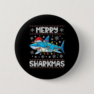 Badge Rond 5 Cm Merry Sharkmas Sharkmas Père Noël laids lumières d