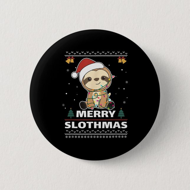 Badge Rond 5 Cm Merry Slothmas Funny Sloth Christmas Pun  (Devant)