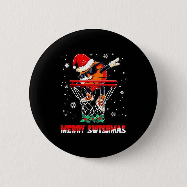 Badge Rond 5 Cm Merry Swishmas Basketball Funny Dabbing Basketball (Devant)