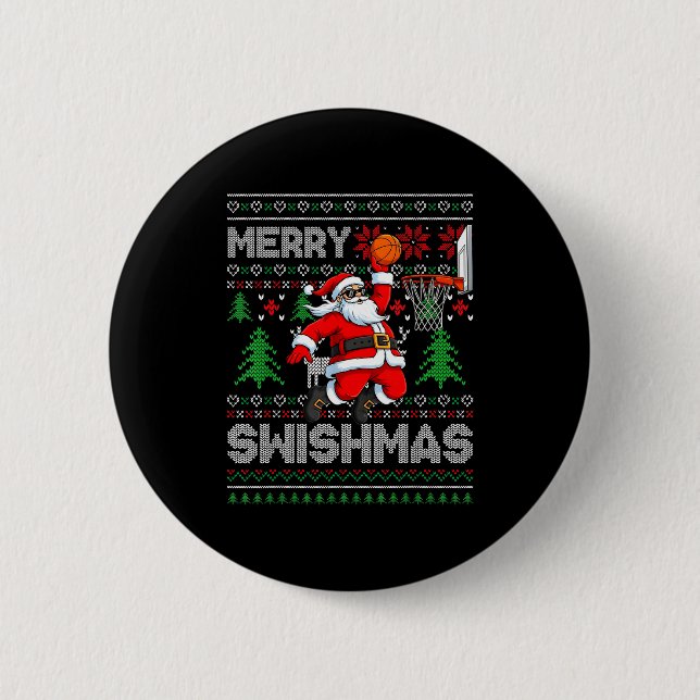 Badge Rond 5 Cm Merry Swishmas Basketball Ugly Christmas Santa Men (Devant)