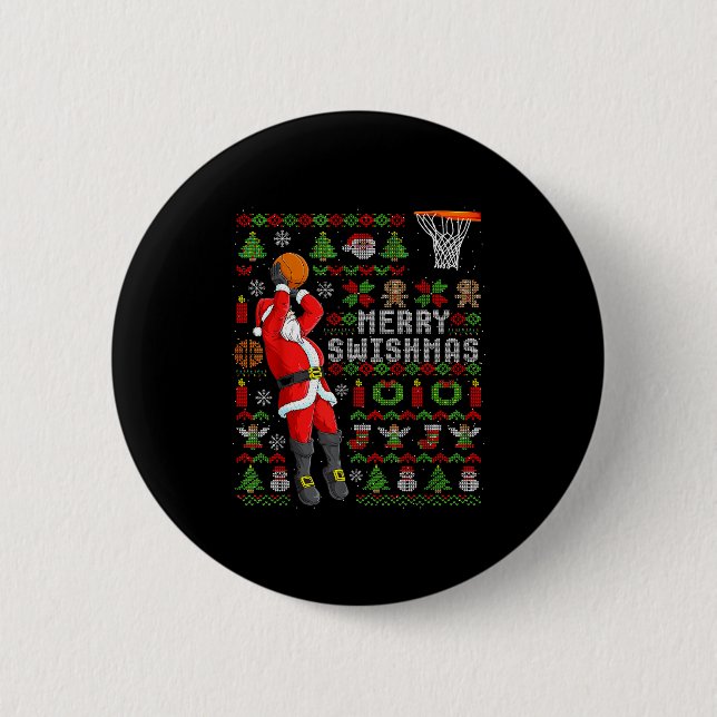 Badge Rond 5 Cm Merry Swishmas Ugly Christmas Basketball Christmas (Devant)
