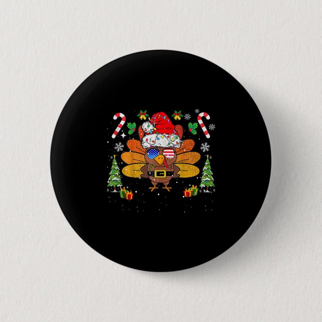 Badge Rond 5 Cm Merry Thanksmas Happy Thanksgiving Santa Turkey Xm (Devant)