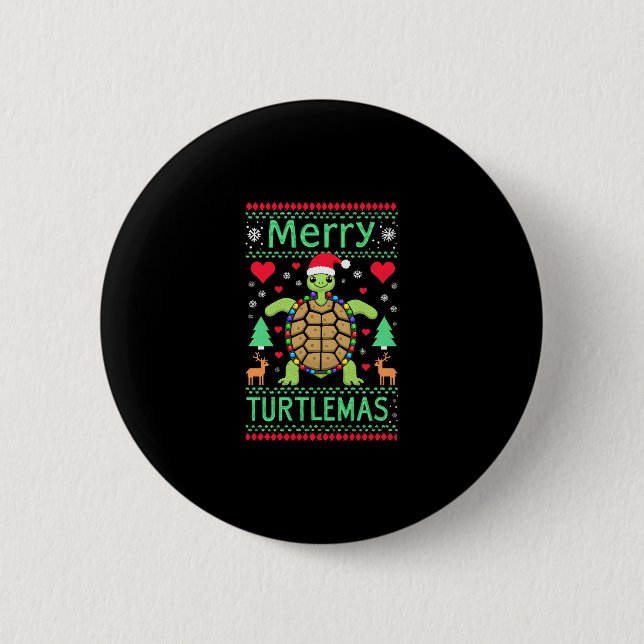 Badge Rond 5 Cm Merry Turtlemas Christmas Lights Cute Turtle Santa (Devant)