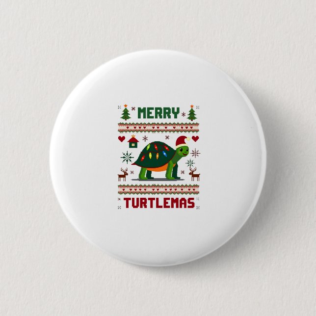 Badge Rond 5 Cm Merry Turtlemas Christmas Lights Cute Turtle Santa (Devant)