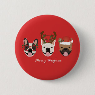 Badge Rond 5 Cm Merry Woofmas Têtes de Noël