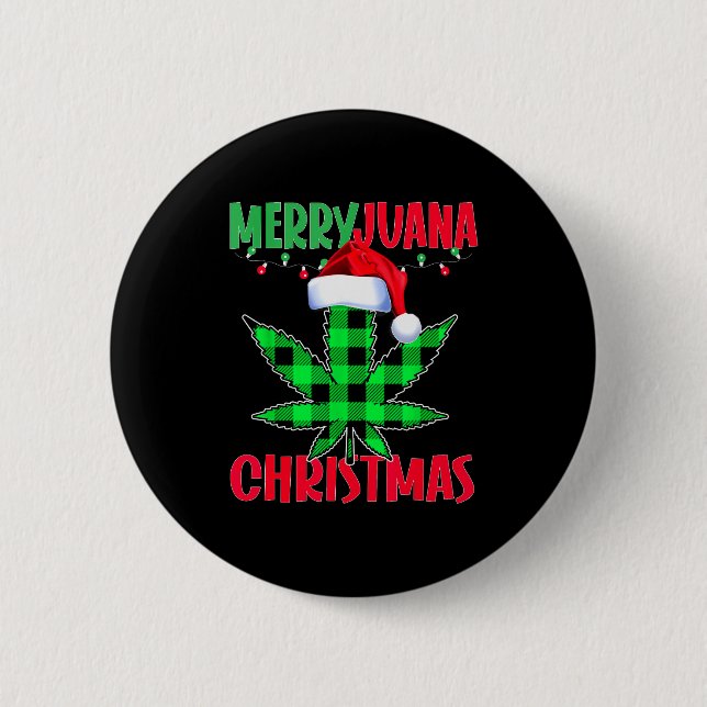 Badge Rond 5 Cm Merryjuana Weed Leaf Funny Christmas Pajama X-mas  (Devant)