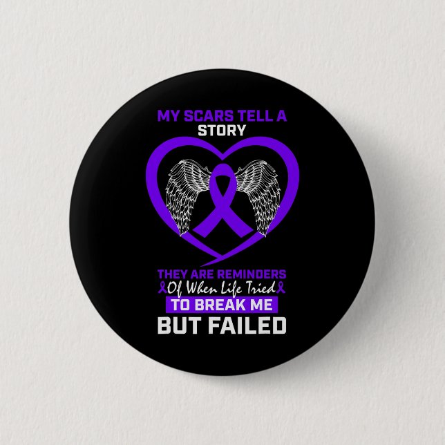 Badge Rond 5 Cm Mes cicatrices racontent une histoire Purple Fibro (Devant)