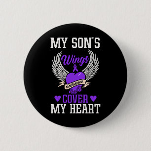 Badge Rond 5 Cm Mes fils ailes couvrent mon coeur - Sensibilisatio