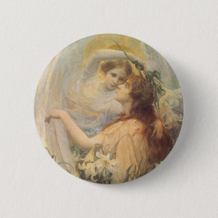 Badge Rond 5 Cm Message de l'ange par George Swinstead, Art Vintag