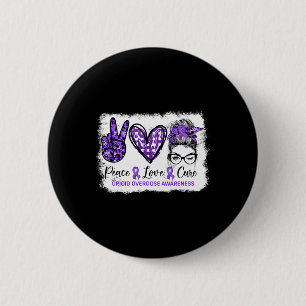 Badge Rond 5 Cm Messy Bun Paix Amour Cure Ruban Violet Opioïde Sur