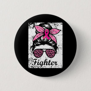Badge Rond 5 Cm Messy Bun rose guerrier Conscience du cancer du se