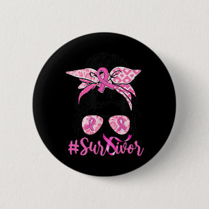 Badge Rond 5 Cm Messy Bun rose Ruban Leopard Cancer du sein guerri