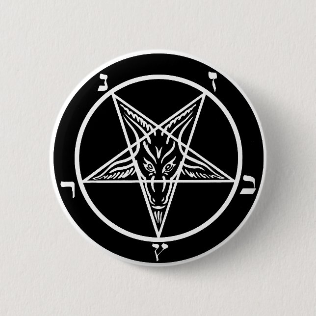 Badge Rond 5 Cm métal noir, baphomet, seigneur d'obscurité ! (Devant)