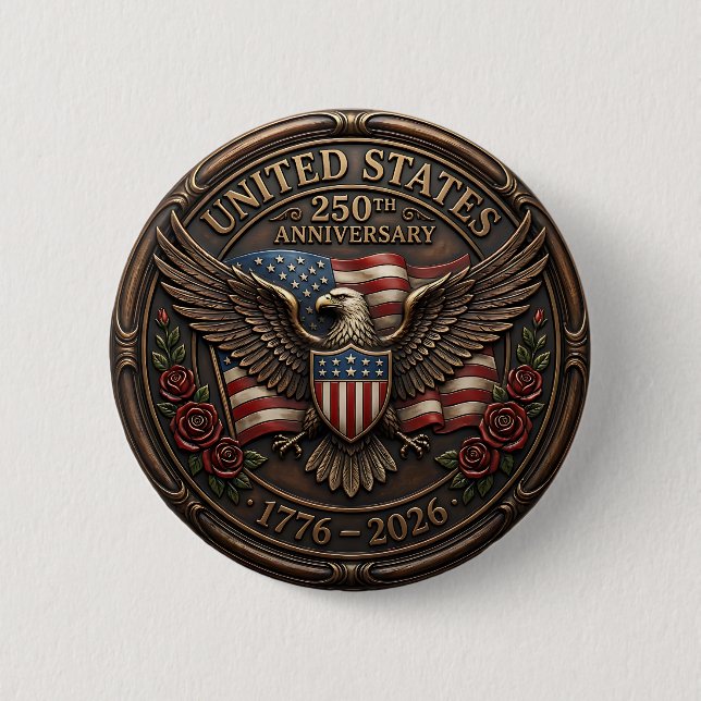 Badge Rond 5 Cm Metallic Bronze United Staes 250th Anniversary  (Devant)