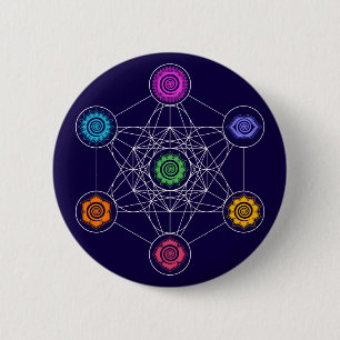 Badge Rond 5 Cm Metatrons Cube, Chakras, Centres d'énergie cosmiqu