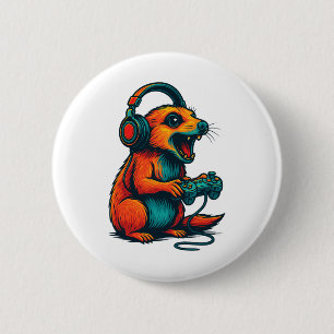 Badge Rond 5 Cm Mete Meerkat Contrôleur de jeu vidéo Amusant Gamer