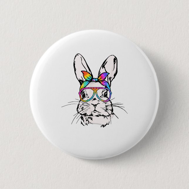 Badge Rond 5 Cm Mets Bunny Messy Bun Tie Dye Bandana Rabbit Easte (Devant)