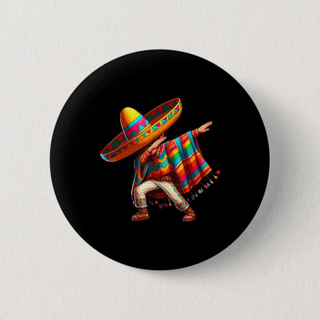 Badge Rond 5 Cm Mexicain Garçon Dabbing Poncho Cinco De Mayo 3 (Devant)