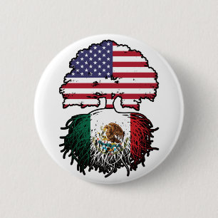 Badge Rond 5 Cm Mexique Mexique États-Unis drapeau des racines d'a