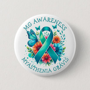 Badge Rond 5 Cm MG Sensibilisation Myasthenia Gravis Ribbon