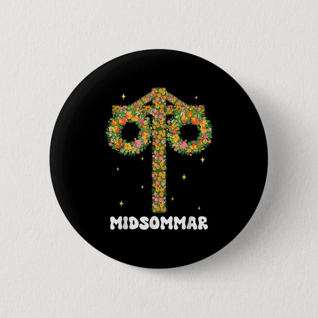 Badge Rond 5 Cm Mi-été Solstice Maypole Midsomum Suède (Devant)