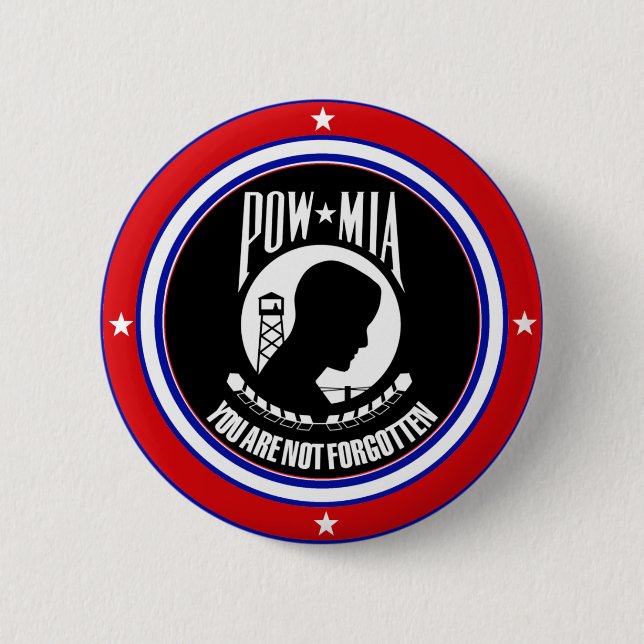 BADGE ROND 5 CM MIA DE PRISONNIER DE GUERRE - BLANC ET BLEU ROUGES (Devant)