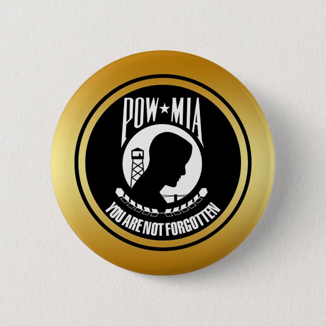BADGE ROND 5 CM MIA DE PRISONNIER DE GUERRE - CADRE D'OR (Devant)